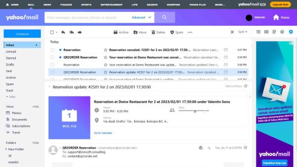 Demo restaurant website reservation email for customer Demo restaurant website reservation email for customer
