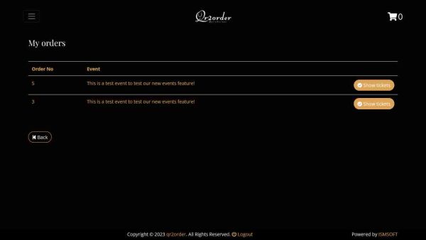 Demo restaurant website events orders list Demo restaurant website events orders list