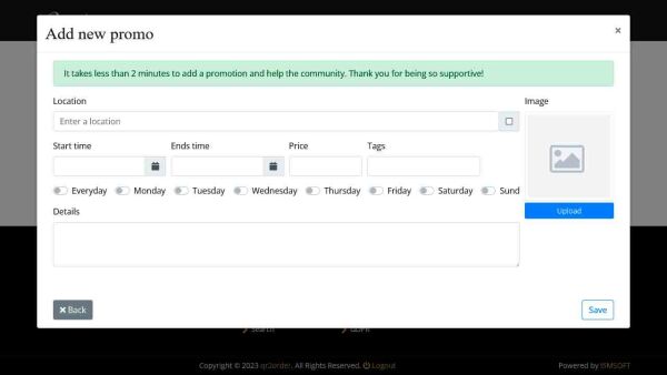 Restaurants promotions quick form to add for free Restaurants promotions quick form to add for free