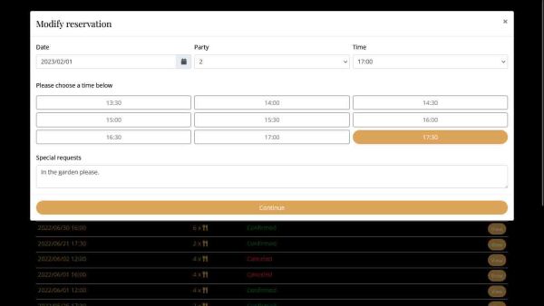 Demo restaurant website reservation step 3 modify