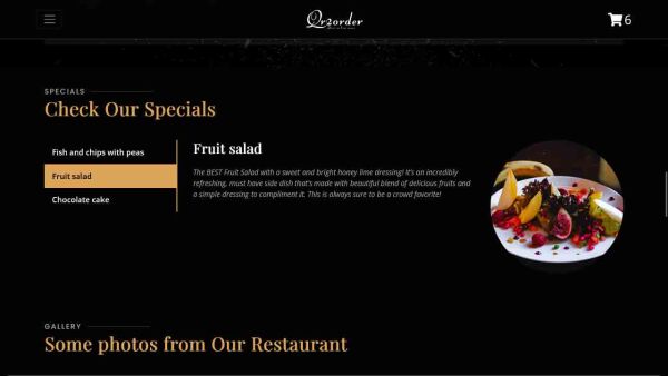 Demo restaurant website homepage specials products