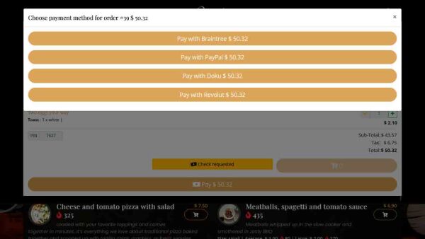 Demo restaurant website customer pay items in cart step 1 Demo restaurant website customer pay items in cart step 1