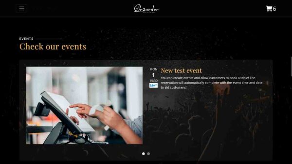 Demo restuarant website homepage events