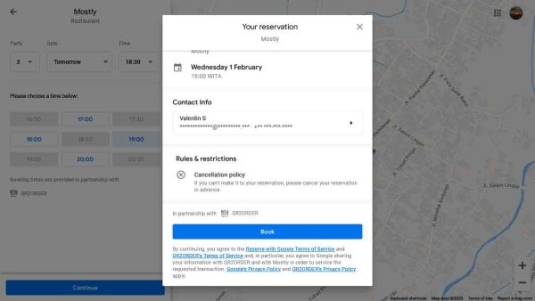 Demo restaurant website reservation from google maps step 2 Demo restaurant website reservation from google maps step 2