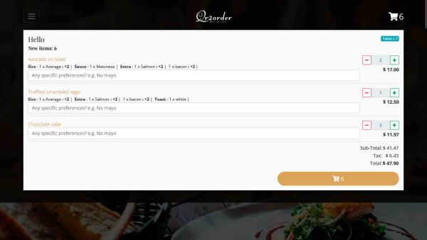 Demo restaurant website homepage cart Demo restaurant website homepage cart