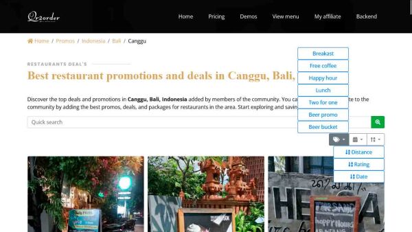 Restaurants promotions listing filters Restaurants promotions listing filters