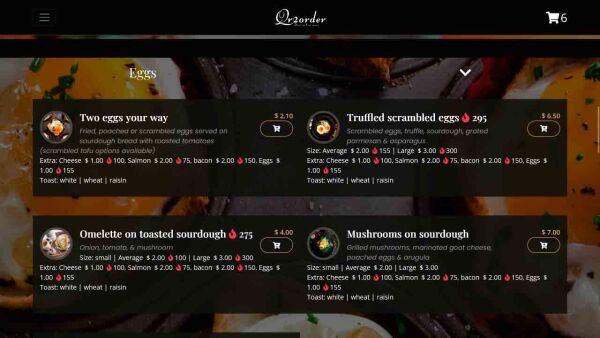Demo restaurant website homepage digital menu category