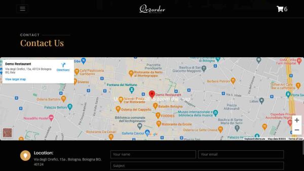 Demo restaurant website homepage contact map Demo restaurant website homepage contact map