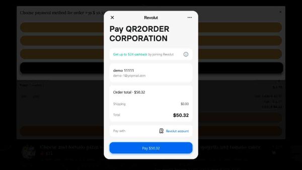 Demo restaurant website customer pay items in cart step 2 with revolut payment processor Demo restaurant website customer pay items in cart step 2 with revolut payment processor