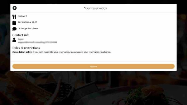 Demo restaurant website reservation step 2 review Demo restaurant website reservation step 2 review
