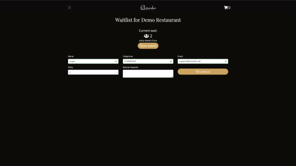 Customer can easily join the waitlist The form for customer to join the waitlist.