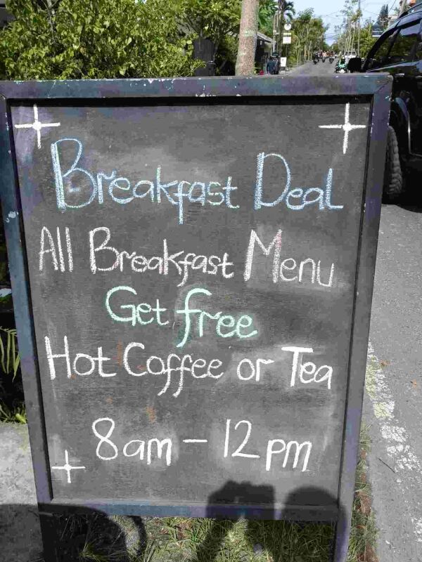 Coral Escape Bali : Breakfast deal
All breakfast menu get free coffee or tea