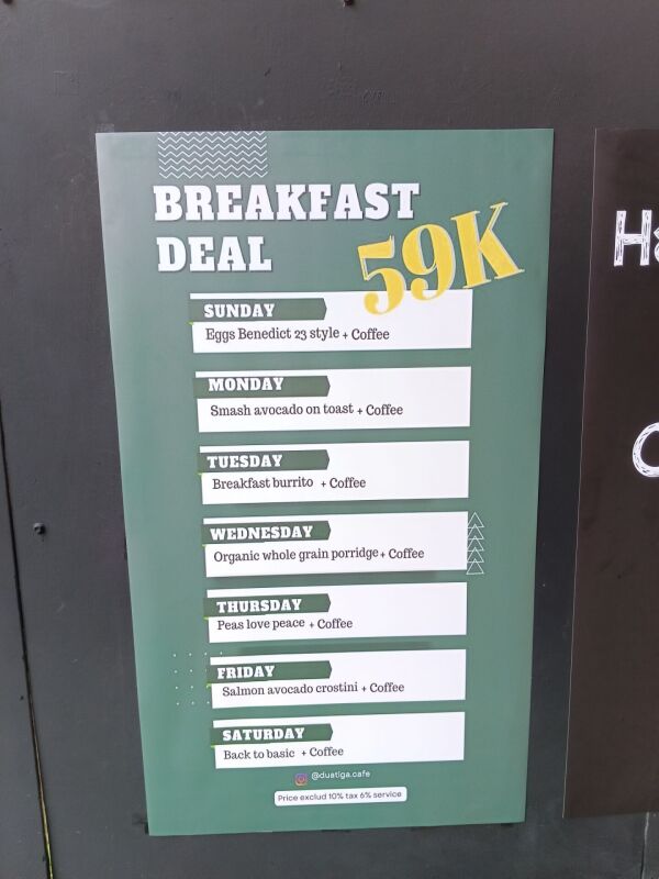 duatiga : Breakfast deal
Peas love peace + coffee