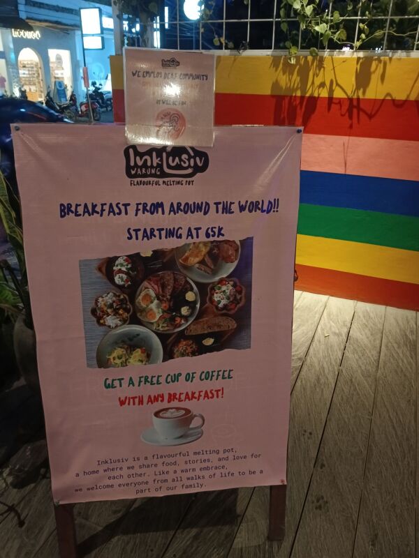 Inklusiv Warung : Breakfast promo.
Free coffee with any breakfast starting from 65k