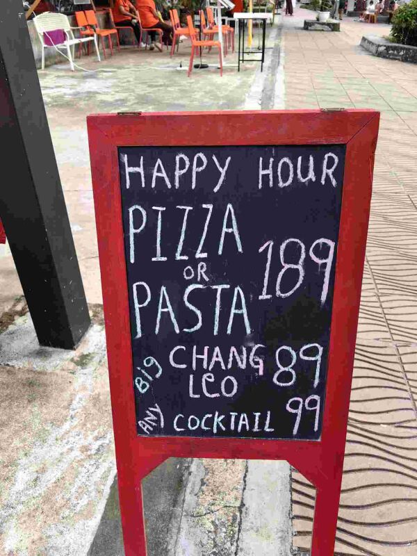 King Kitchen : Happy hour 
Pizza or pasta 189thb
Big beer chang/Leo 89thb
Any cocktail 99thb