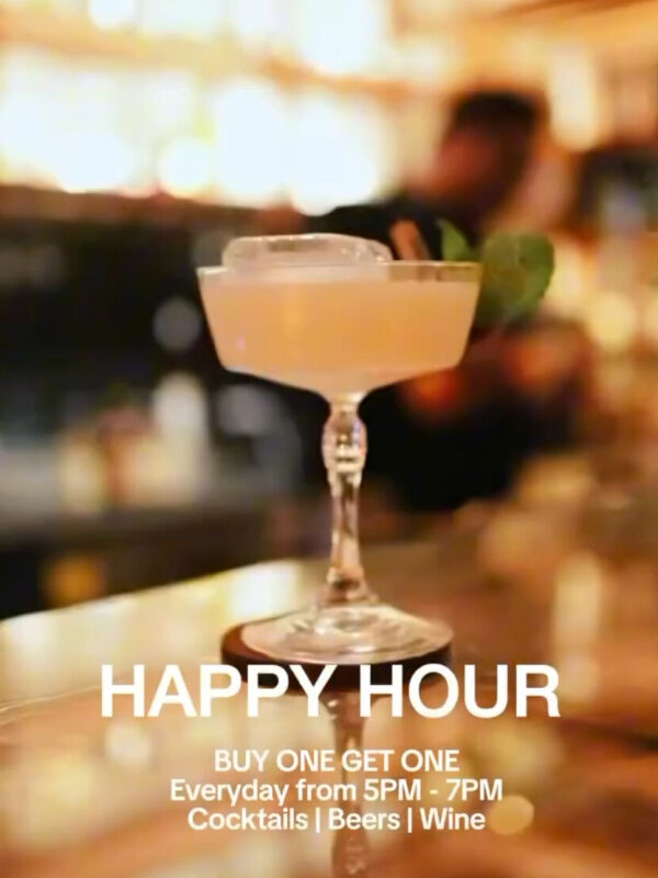 Mostly Restaurant and Bar : Happy hour
Everyday from 5pm to 7pm
Buy one get oneBuy one get one
Cocktails, beers and wine
