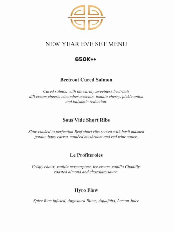 Mostly Restaurant and Bar : New years Eve set menu 650k++

We're excited to share that we have a special set menu for New Year's Eve, featuring our latest addition, the Royale Tomahawk, perfect for parties of 3-4 people at just 2300k++. If you're intrigued by these offerings, we kindly ask you to place your order one day in advance of your arrival to ensure we prepare everything to perfection for your special celebration.