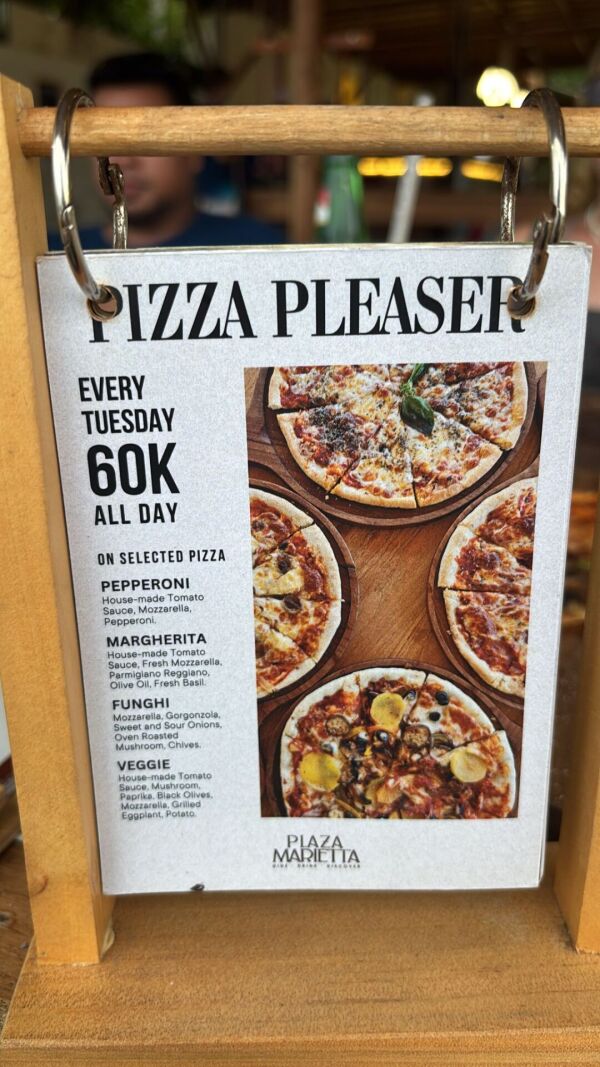 Plaza Marietta : Pizza pleaser 60k all day
On selected pizza
Pepperoni
Margarita
Fungi
Veggie