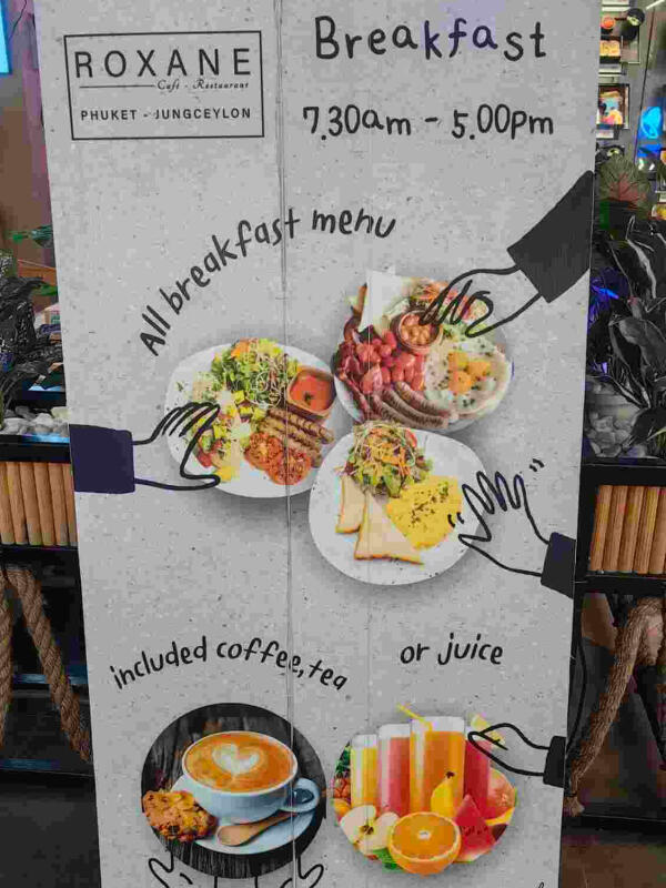 Roxane Cafe & Restaurant Phuket : Free coffee, tea or juice for all breakfast menu