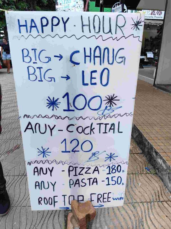 Royal Rasoi : Happy hour
Big beer chang or Leo 100thb
Any cocktail 120thb
Pizza 180thb
Pasta 150thb