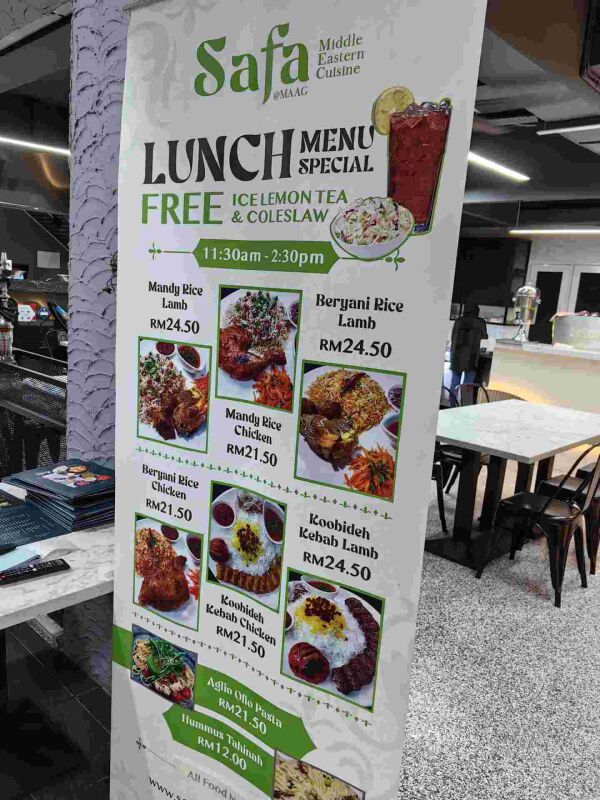 Safa @Maag Middle Eastern Cuisine : Lunch menu from RM21.50
Free ice lemon tea and coleslaw