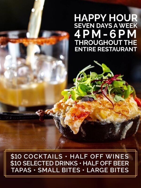 Table 26 Palm Beach : Happy hour 7days a week 
10$ cocktails 
Half off wines
10$ selected drinks
Half off beer