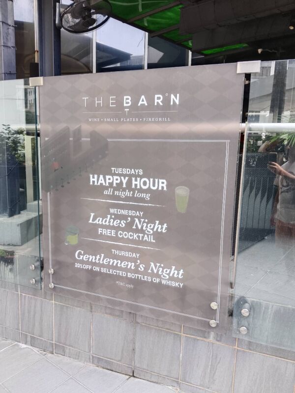 The Barn @ 1 Mont Kiara : Thursday
 Gentleman's night
 20% off on selected bottles of whiskey