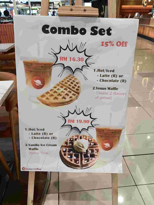 venus cafe : Combo set
1x Hot/iced latte or chocolate
1x Venus waffle